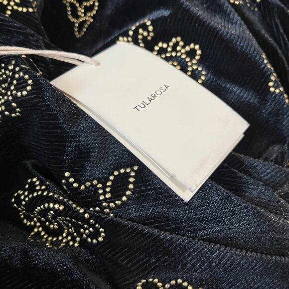 NWT TulaRosa REVOLVE Black Velvet Emily‎ Wrap Dress Gold Paisley Studs XXS - Picture 6 of 15